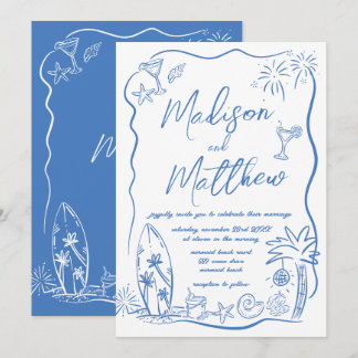Invitación Boda de playa de Ilustraciones de cartón de mano d