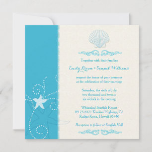 Invitación Boda de playa de la concha azul del mar de Malibu