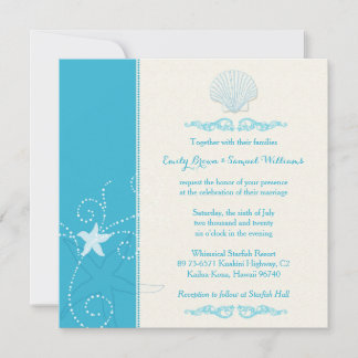 Invitación Boda de playa de la concha azul del mar de Malibu