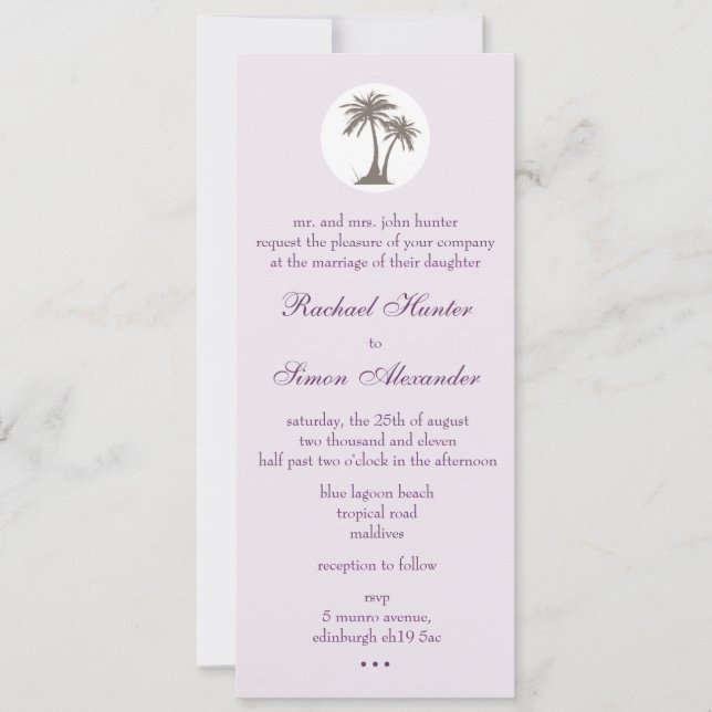 Invitación Boda de playa de la palmera Invitiation - adelgace (Anverso)