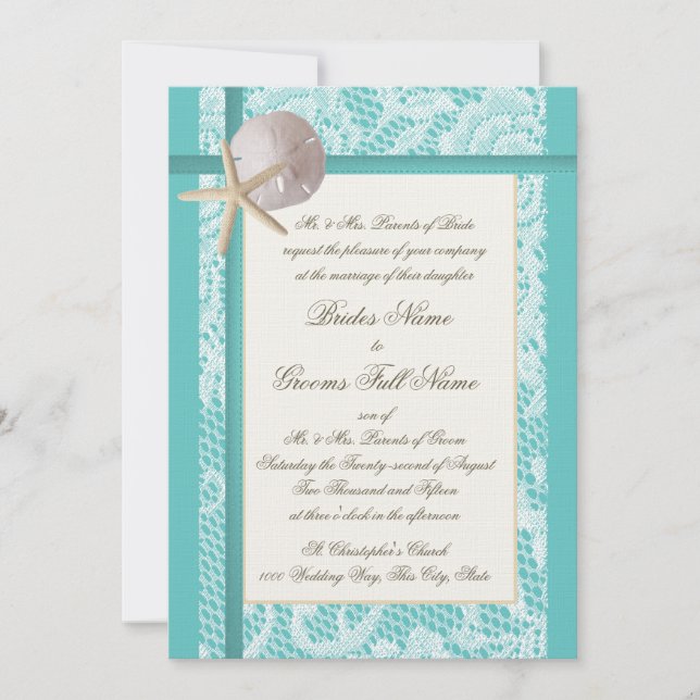 Invitación Boda de Playa de Lace Aqua (Anverso)
