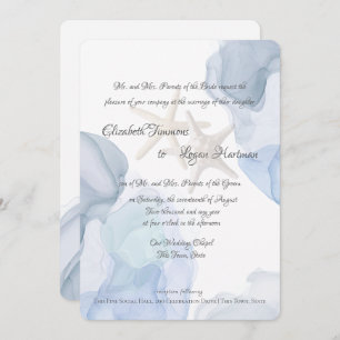 Invitación Boda de playa de Ocean Blue Watercolor
