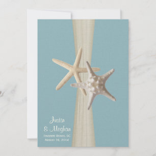 Invitación Boda de playa de Ocean Sky Blue Burlap y Starfish