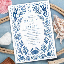 Boda de playa de océano con concha de cangrejo náu