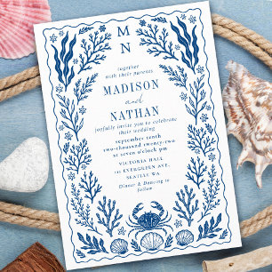 Invitación Boda de playa de océano con concha de cangrejo náu