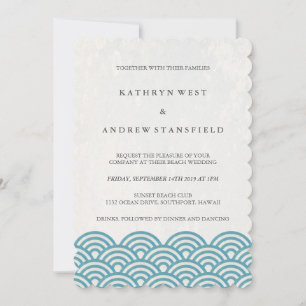 Invitación Boda de playa de olas de mar azul verde estilizado