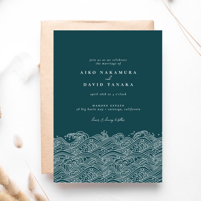 Invitación Boda de playa de olas oceánicas japonesas (Subido por el creador)