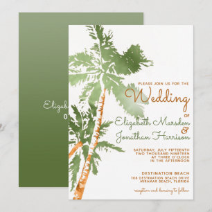 Invitación Boda de Playa de Palmeras de Cobre de Verdor Tropi