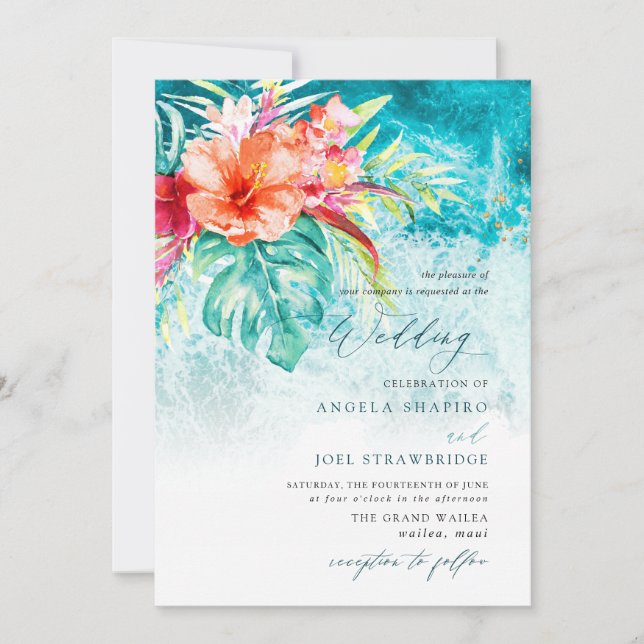 Invitación Boda de Playa de Paraíso Tropical de PixDezines (Anverso)