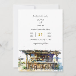 Invitación Boda de playa de Rustic Driftwood Tropical Tiki Ba