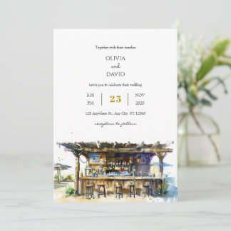 Invitación Boda de playa de Rustic Driftwood Tropical Tiki Ba
