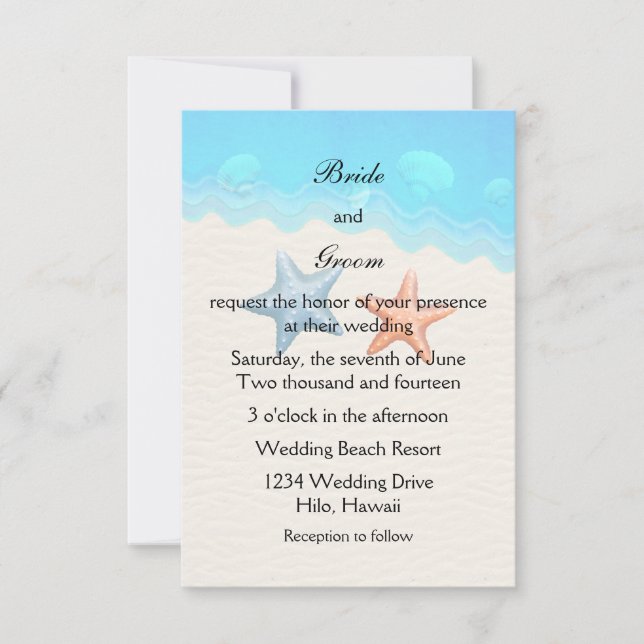 Invitación Boda de playa de Seashells (Anverso)