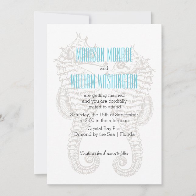 Invitación Boda de playa de verano de pareja de caballitos de (Anverso)