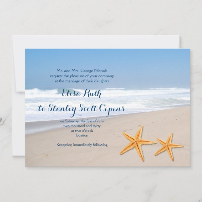 Invitación Boda de playa de verano de Starfish (Anverso)