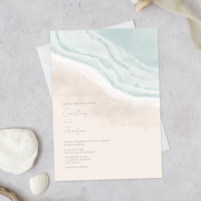 Invitación Boda de playa de Watercolor Ocean Waves Beach (Subido por el creador)