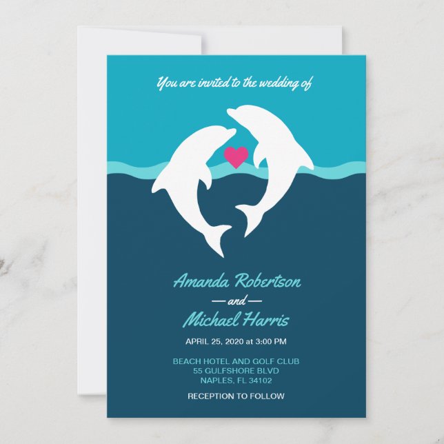 Invitación Boda de playa del delfín (Anverso)