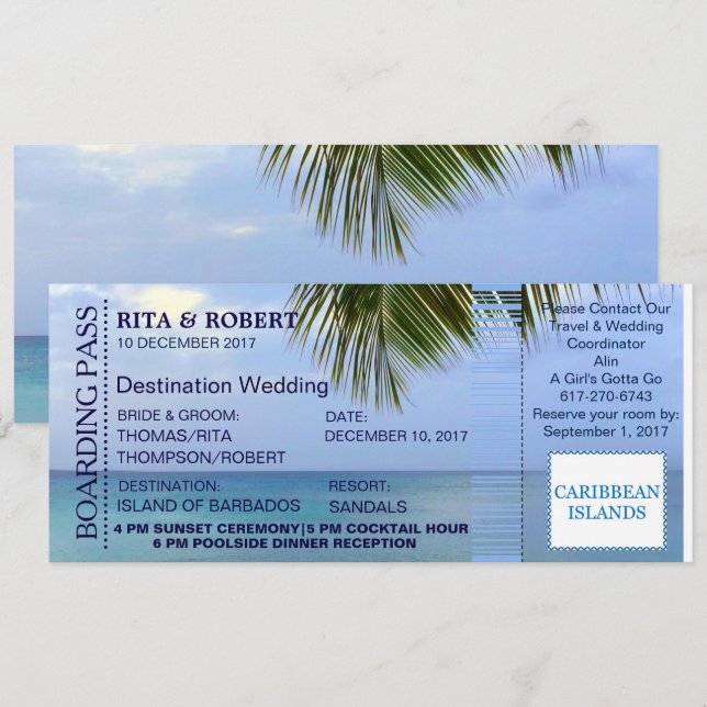 Invitación Boda de playa | Destino de pases de embarque (Anverso / Reverso)