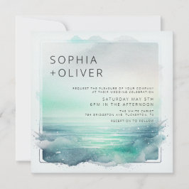 Invitación Boda de playa digital azul y blanca