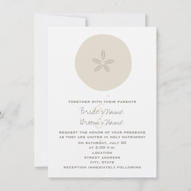 Invitación Boda de playa - Dólar de arena (Anverso)