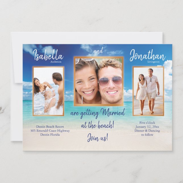 Invitación Boda de playa el | que sus fotos los | (Anverso)
