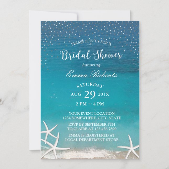 Invitación Boda de playa Elegante Starfish Bridal Shower (Anverso)