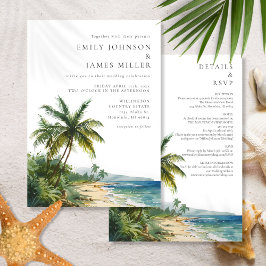 Invitación Boda de playa en acuarela moderna todo en uno
