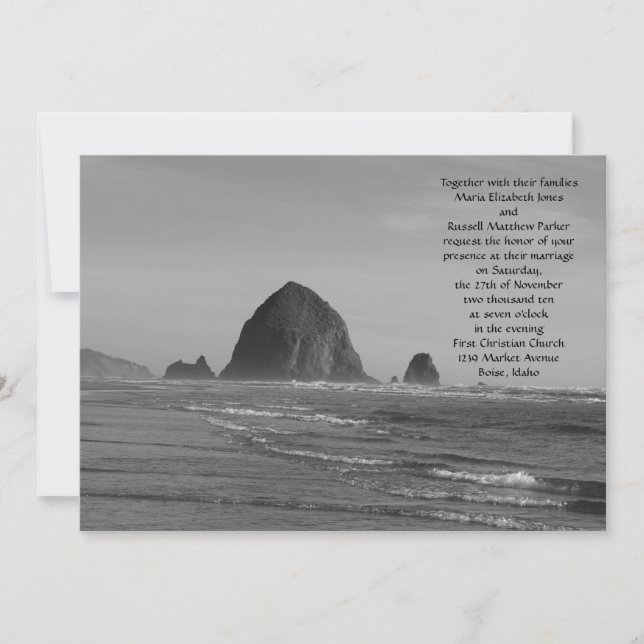 Invitación Boda de playa en blanco y negro (Anverso)