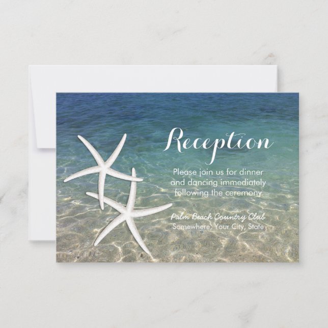 Invitación Boda de Playa Estrella de Mar Tropical Recepción (Anverso)