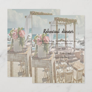 Invitación Boda de Playa Floral Arco Retro Cena de Ensayo 