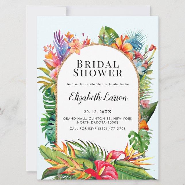 Invitación Boda de Playa Floral de hojas tropicales (Anverso)