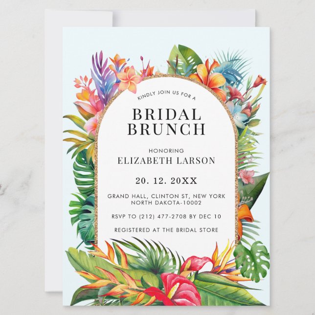 Invitación Boda de Playa Floral de hojas tropicales (Anverso)