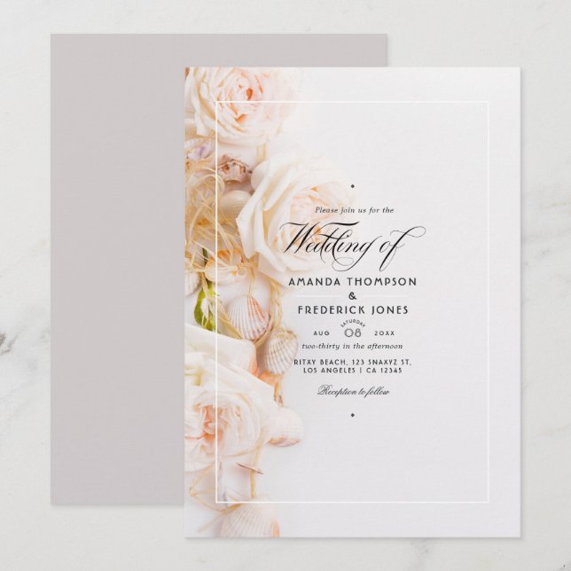 Invitación Boda de playa floral elegante (Anverso / Reverso)