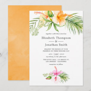 Invitación Boda de playa floral tropical con acuarela