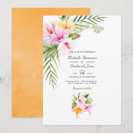 Invitación Boda de Playa Floral Tropical con Código QR para R
