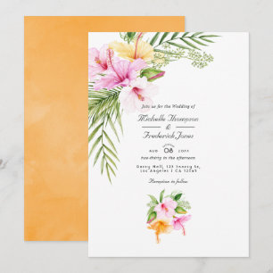Invitación Boda de Playa Floral Tropical con Código QR para R