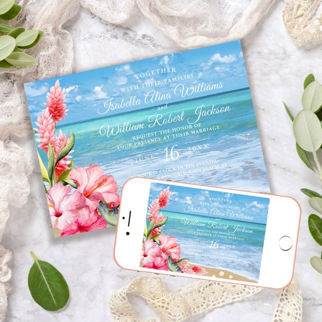 Invitación Boda de playa floral tropical del hibisco (Subido por el creador)