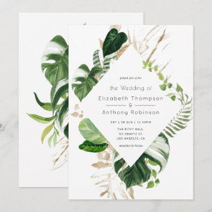 Invitación Boda de playa geométrica tropical con acuarela