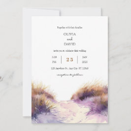 Invitación Boda de playa Golden Purple Sunset Sandy Dunes