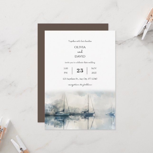 Invitación Boda de playa matutina en el puerto costero de Mis (Anverso/Reverso In Situ)