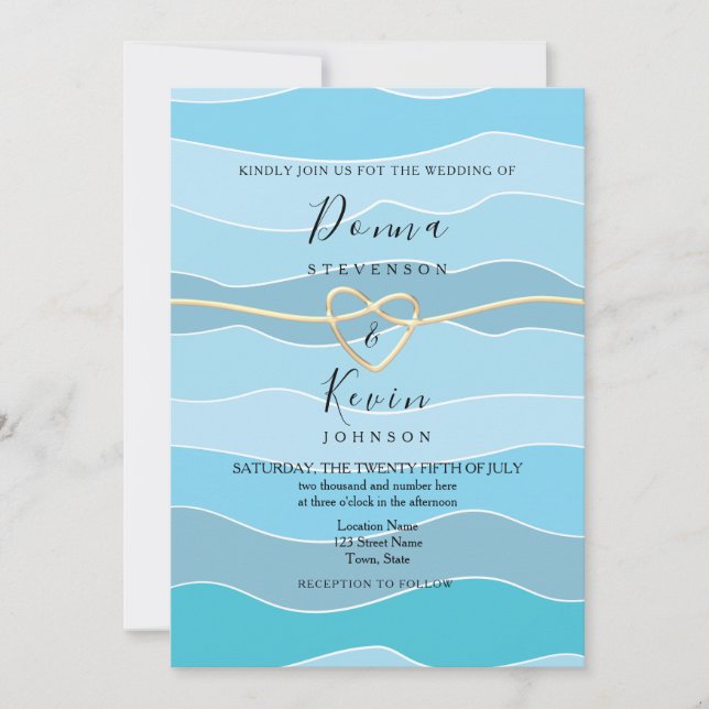 Invitación Boda de Playa Olas del Océano Azul Boho (Anverso)
