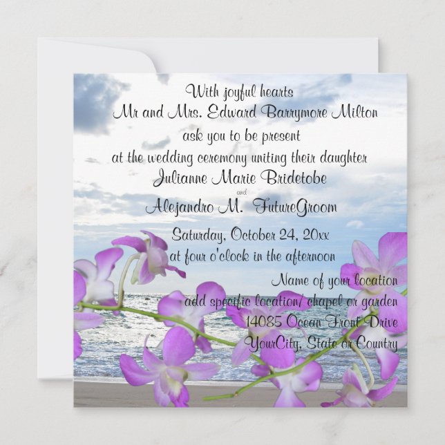 Invitación Boda de playa Orquídeas Tropicales (Anverso)