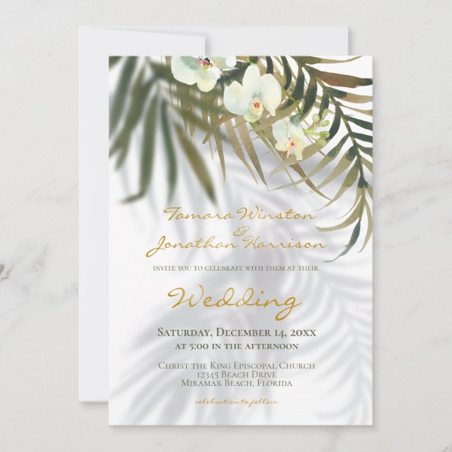 Invitación Boda de Playa Palm & Orquídea Tropical (Anverso)