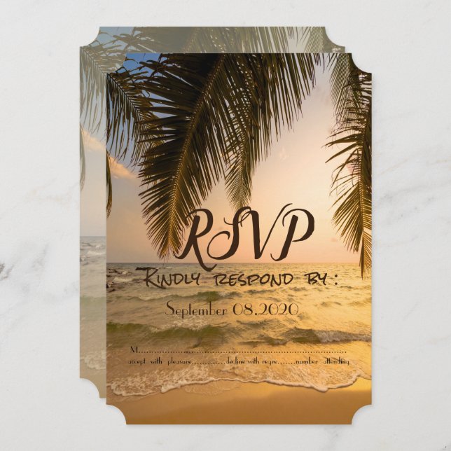 Invitación Boda de playa,Palm Sunset RSVP (Anverso / Reverso)