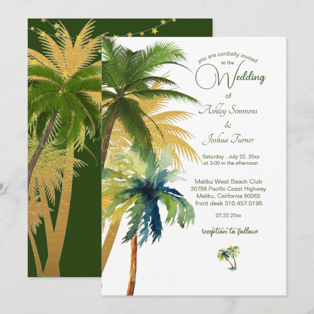 Invitación Boda de Playa Palm Tree (Anverso / Reverso)