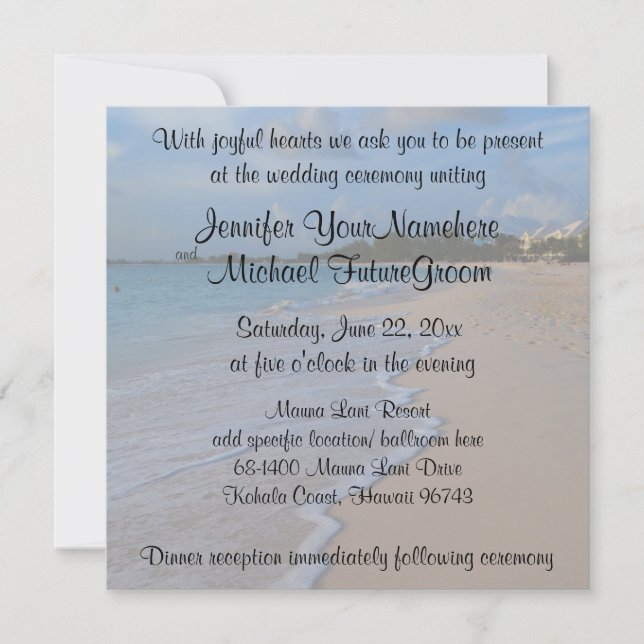 Invitación Boda de playa romántica especial (Anverso)