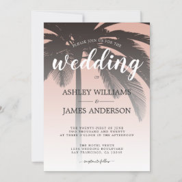 Invitación Boda de Playa Rosa Dusty con Árbol de Palma