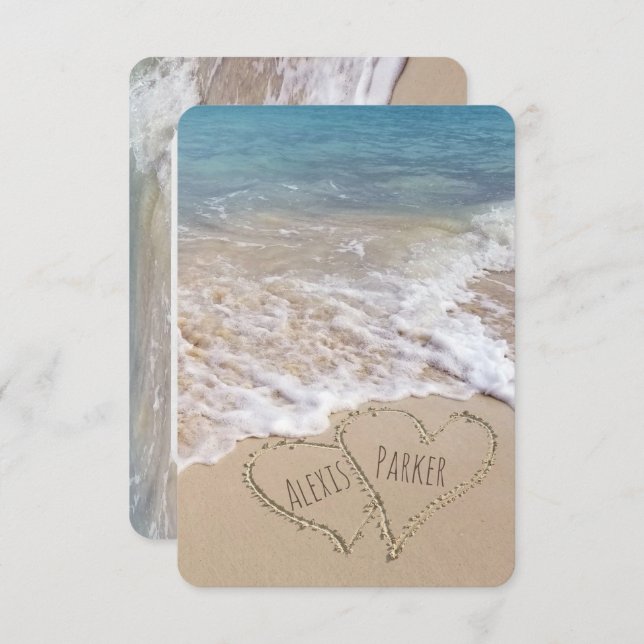 Invitación Boda de playa RSVP con corazones (Anverso / Reverso)