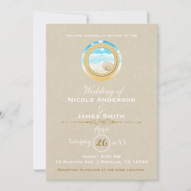Invitación Boda de Playa Rústica Kraft Moderno Elegante (Anverso)