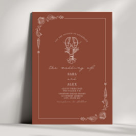 Invitación Boda de Playa Rústica Terracota Lobster de Line Ar