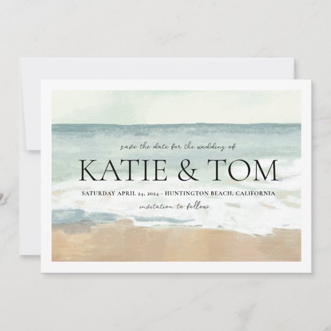 Invitación Boda de playa salva al Boda de la fecha frente al  (Anverso)